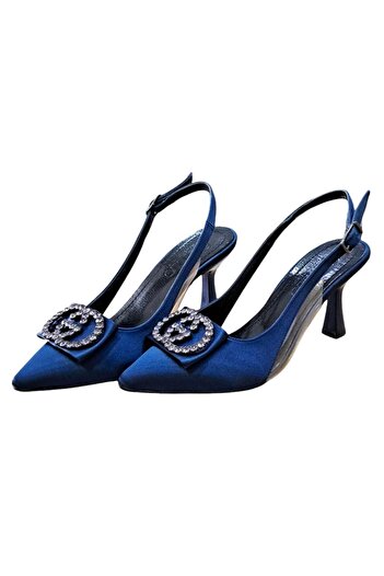 Stillo 33 Women's Satin Stone Buckle Back Open Goblet Heel Stiletto