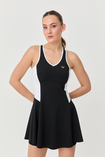 bilcee Women's Black V-Neck Sports Tennis Dress - 0079