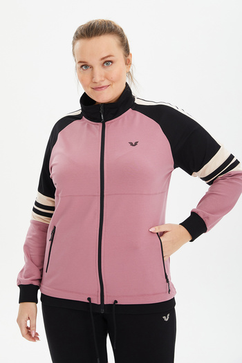 bilcee Γυναικεία Σετ Φούτερ Πούδρα Plus Size Stand Collar Λεπτομερής εκτύπωσης Βαμβακερή φόρμα 0797