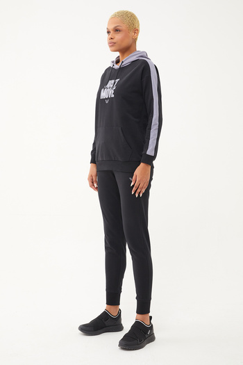 bilcee Women's Black Hooded Drawstring Sweatshirt Set 1663