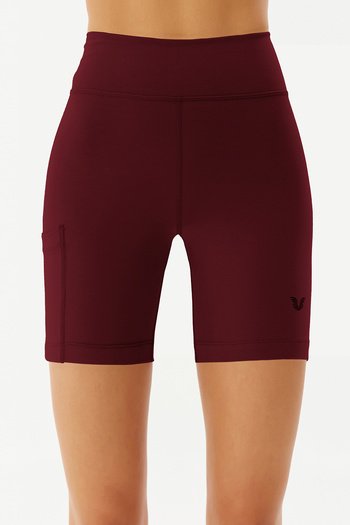 bilcee Women's Burgundy High Waist Organic Cotton Stretchy and Firming Biker Shorts Short Sports Leggings 0114
