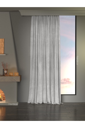 FAVOLLİ Velvet Textured Stone Color Pleated Island Background Curtain