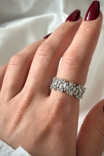 Leo'Stone Premium Series Line Model Zircon Stone Cross Baguette Design Adjustable Women's Ring
