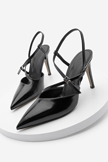 Marjin Tivo Black Women's Stiletto - Strappy and Open Back Heels
