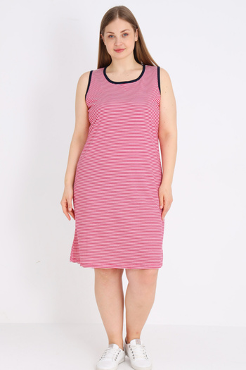 İntensive Women's Striped 100% Cotton Relaxed Dress with Piping Detail