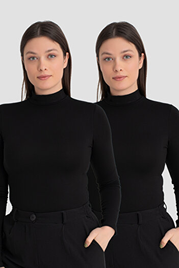 Arma Yıldız Women's Black Turtleneck Long Sleeve Body 2 Pack