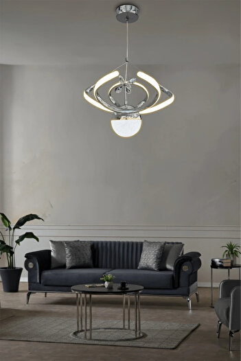 RSCOLLECTIONS Dron Tek Top Modern Sarkıt Led Avize - 3 Renk Kumandasız Krom