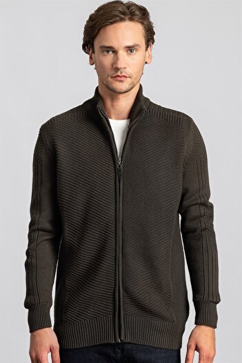 Tudors Men's Slim Fit Patterned Anthracite Cardigan