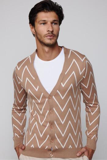 Tudors Men's Slim Fit Slim Fit Jacquard Soft Textured Buttoned Cardigan