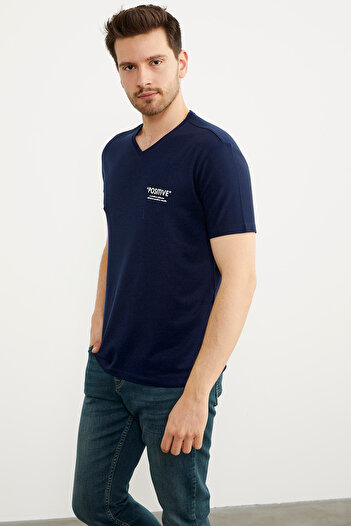 Sementa Μπλουζάκι με λεπτομέρεια με λαιμόκοψη V - Navy Blue