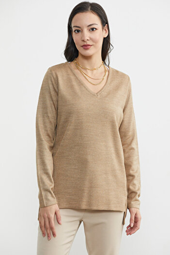 Sementa Long Back V-Neck Sweater - Mink