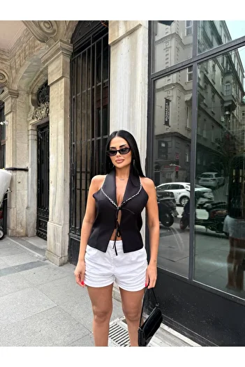 Friday Mood Women's Collar Detailed Tie-Up Vest