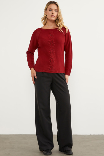 Sementa Boat Neck Motif Detailed Knitwear Sweater - Red