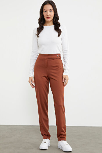 Sementa Comfortable Fit Fabric Trousers with Waist Detail - Brown