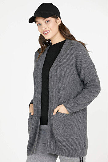 Sementa Long Knitwear Cardigan with Pockets - Dark Gray