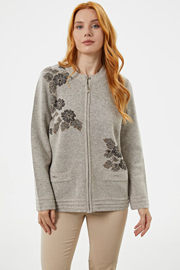 Sementa Zippered Thick Knitted Knitwear Jacket - Mink