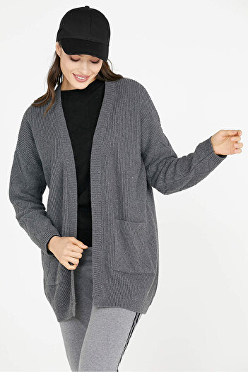Sementa Long Knitwear Cardigan with Pockets - Dark Gray