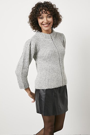 Sementa Sequined Zippered Knitwear Cardigan - Gray
