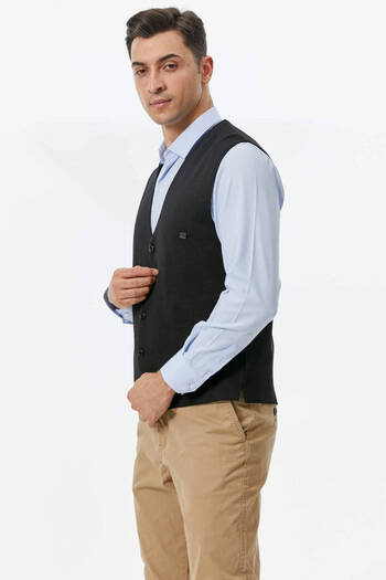 Sementa Classic Knitwear Buttoned Knitwear Vest - Black