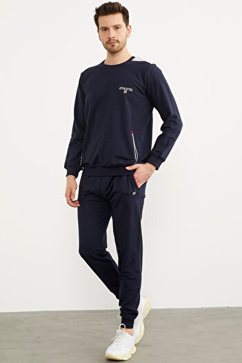 Sementa Comfortable Fit Crew Neck Tracksuit Set - Navy Blue
