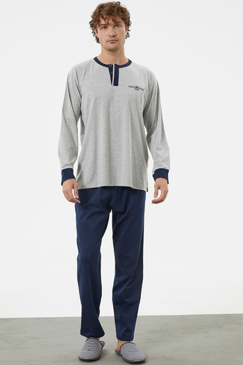 Sementa Double Color Buttoned Pajama Set with Placket - Gray