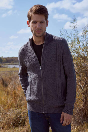 Sementa Stand Collar Zippered Knitwear Cardigan - Dark Gray