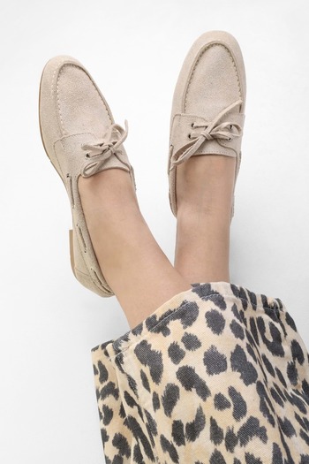 Shoeberry Women's Tinkera Beige Suede Ballerinas