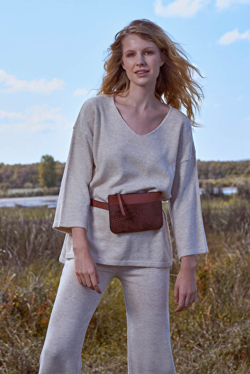 Sementa V-Neck Double Knitwear Set - Light Beige