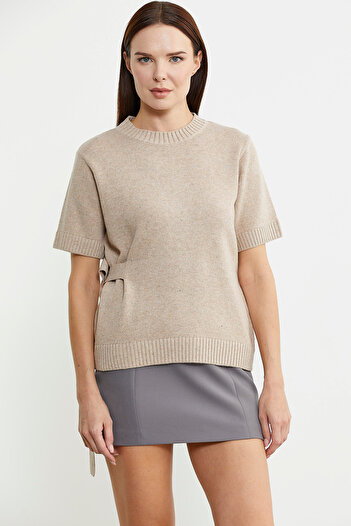 Sementa Mink Short Sleeve Wool Knitwear Sweater - Belted