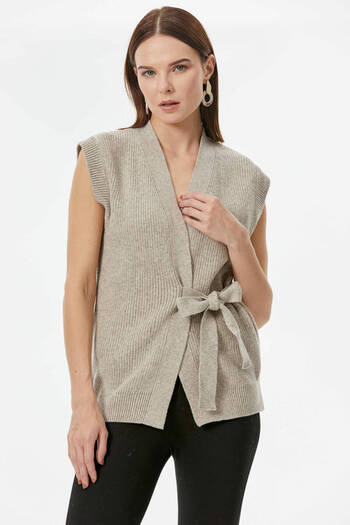 Sementa Self-Belted Wool Knitwear Vest - Mink
