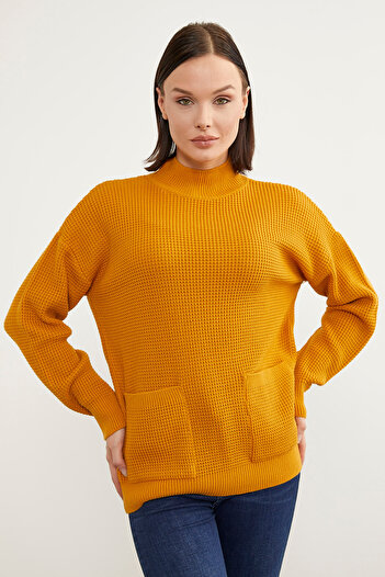 Sementa Honeycomb Knitted Stand Collar Knitwear Sweater - Sun
