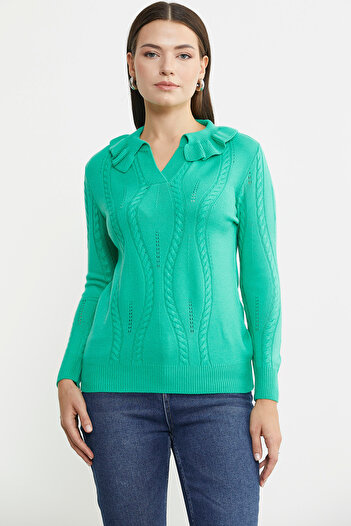 Sementa Pulover de tricotaj cu volane cu motiv verde