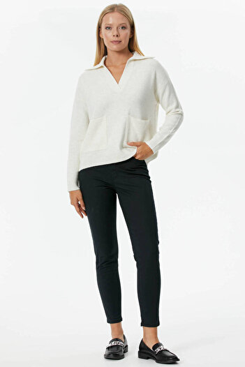 Sementa Polo Neck Pocket Knitwear Sweater - Bone