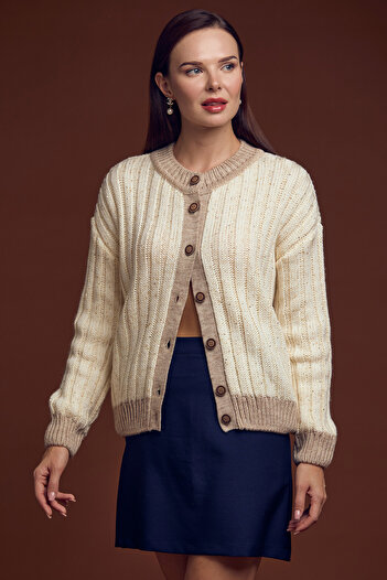 Sementa Sequin Detailed Wool Knitted Cardigan - Bone