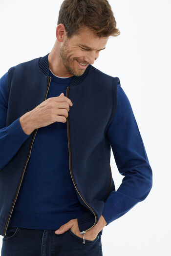 Sementa Stand Collar Nubuck Bias Knitwear Vest - Navy Blue