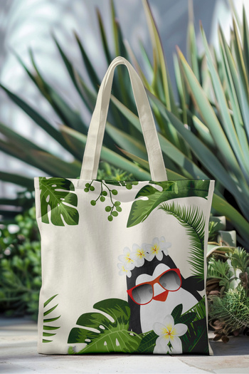 AYSHOME Ays Home Green Leaf Printed Zippered Cloth Beach Shopping Bag