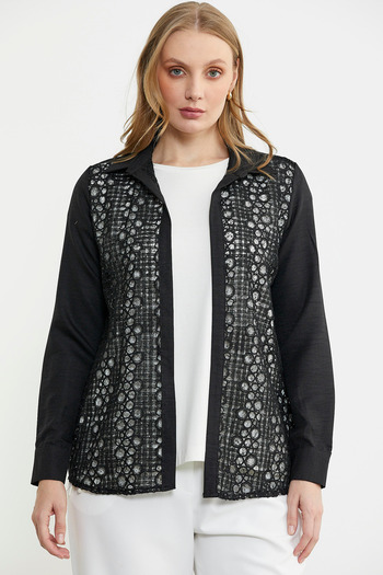 Sementa Lace Detailed Linen Look Double Set - Black