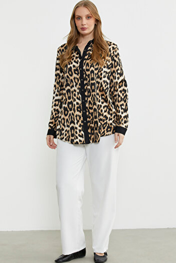 Sementa Leopard Patterned Large Size Tunic Shirt - Black