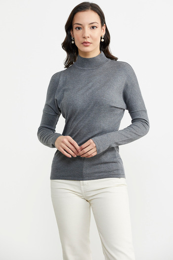 Sementa Knit Sweater with Shoulder Detail - Dark Gray