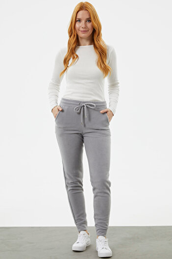 Sementa Fleece Sweatpants with Side Stripes - Gray