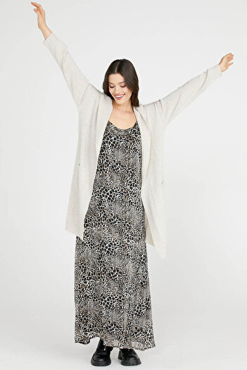 Sementa Hooded Long Knitwear Cardigan - Light Beige