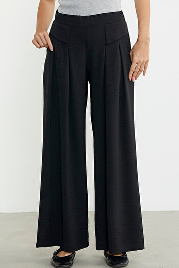 Sementa Black Flared Loose Cut Crepe Trousers