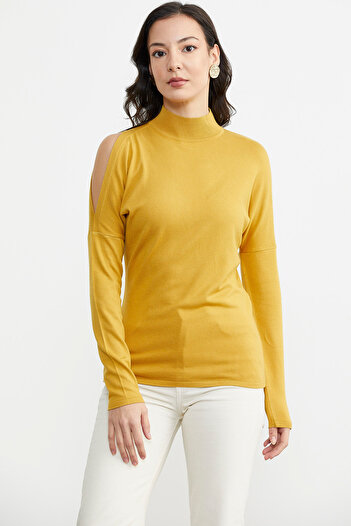 Sementa Knitwear Sweater with Shoulder Detail - Mustard