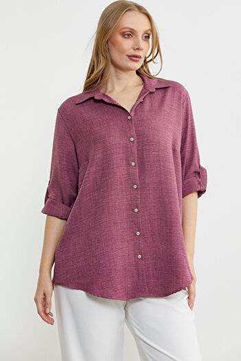 Sementa Large Size Linen Look Shirt - Rose