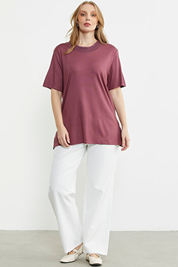 Sementa Rose Knitwear Collar Combination Short Sleeve Blouse