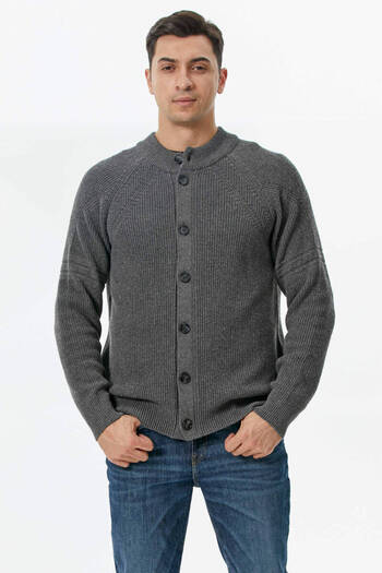 Sementa Half Fisherman Buttoned Knitwear Cardigan - Dark Gray