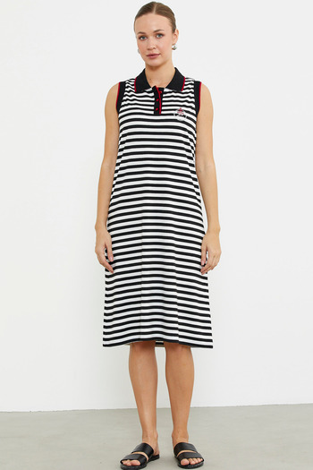 Sementa Polo Neck Marine Striped Dress - Black