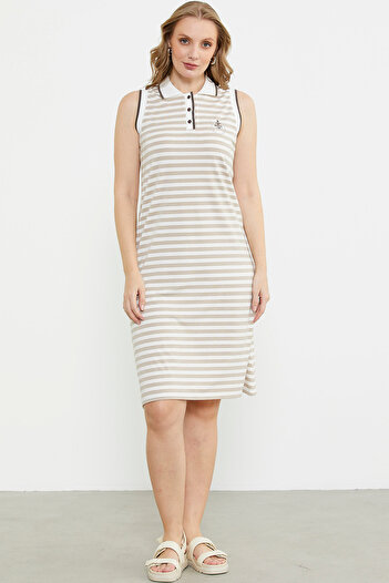 Sementa Marine Striped Polo Neck Dress - Brown Color