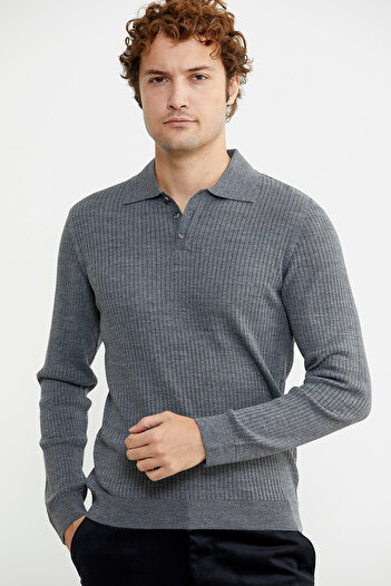 Sementa Smoked Polo Collar Ribbed Knitwear Sweater