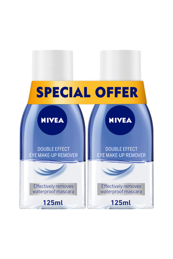 NIVEA Double Effect Eye Makeup Remover, Sensitive Lashes Protection, 125ml, Pack of 2